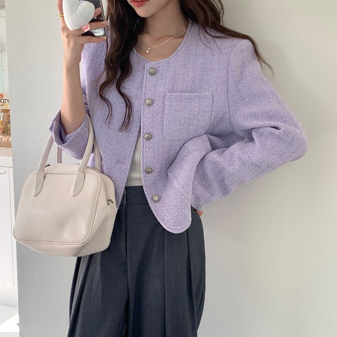 대박난박양 라이트바이올렛 트위드 자켓