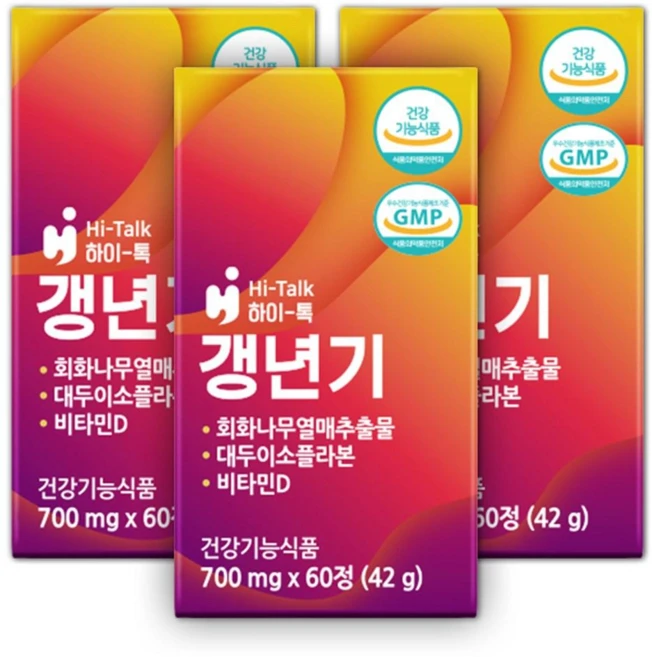 하이톡 갱년기 회화나무열매추출물 대두이소플라본 에스트로겐 여성호르몬 비타민D 700mg, 3개, 60정 - 쿠팡