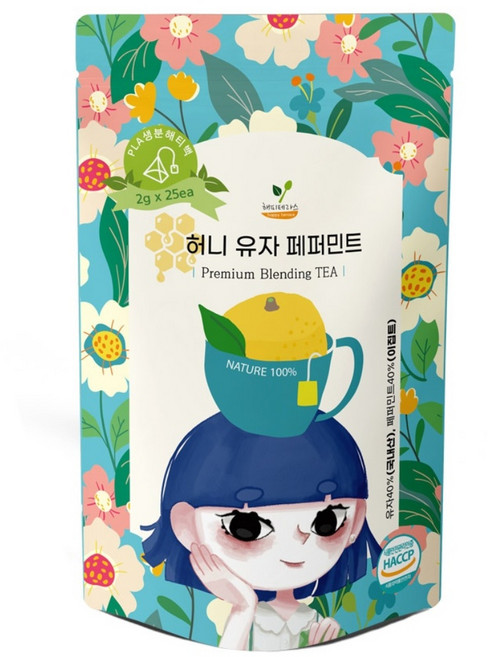 허니 유자 페퍼민트 과일 허브티 블렌딩차 삼각티백, 1개, 25개입, 2g