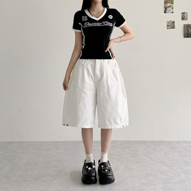 [하체군살커버/골반볼륨] 마마 사이즈 핀턱 버튼 와이드 코튼 버뮤다 팬츠