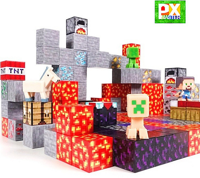 마인크래프트 블럭 자석 블록 유아교구 자석놀이 퍼즐 장난감 창의력 완구 생일선물 오늘출발, 1세트, 지옥탐험 143 PCS (랜덤 피규어 4개 증정)