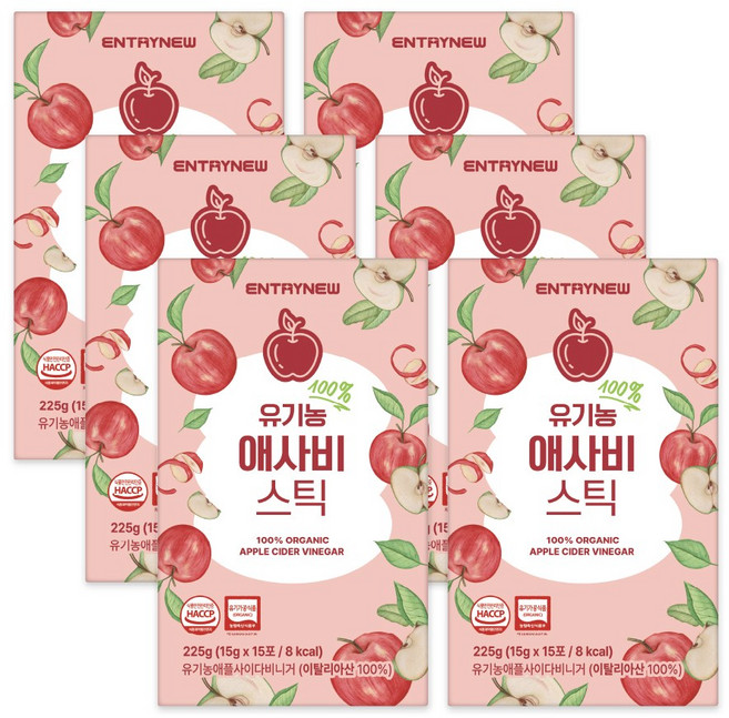 엔트리뉴 100% 유기농 애사비 스틱 애플사이다비니거, 6박스, 225g