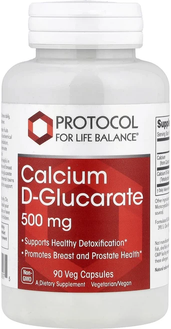 Protocol for Life Balance 칼슘 D-Glucarate 500mg 90 베지캡슐, 2개, 90정 - 쿠팡