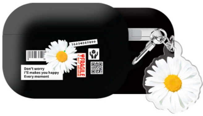 데이지라벨 에어팟프로/프로2/에어팟3/에어팟4 하드 케이스 +아크릴 키링 세트, 데이지라벨-001, AirPodsPro(2세대), 1개