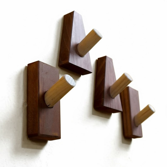 G&B 접착식 원목 벽걸이 원목 후크, 월넛, 6개