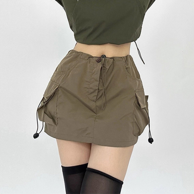 퀸앤조이여성 봄가을 데님 누비아 포켓 카고 미니 스커트 빅사이즈 데일리 캐주얼