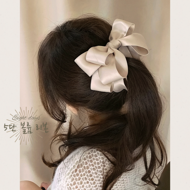 5단 볼륨 리본 바나나핀 포니테일 헤어 집게핀