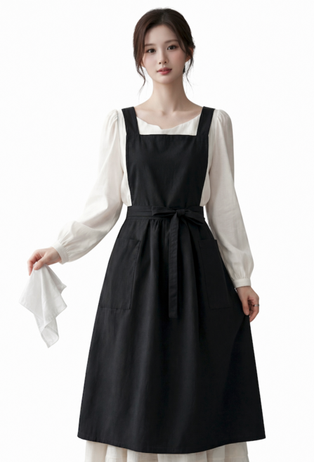 로블레 미용 앞치마 예쁜 방수 H형 원피스 카페 어린이집, 1개, 블랙