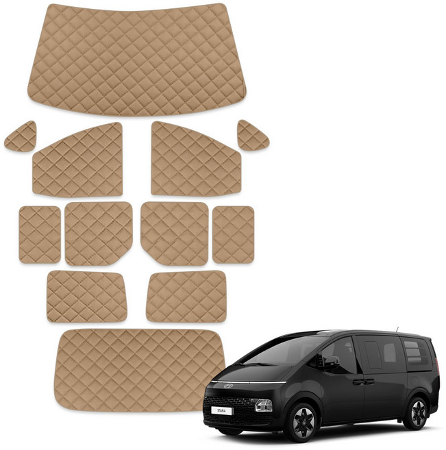 루젠 스타리아 5밴 (2열창 분리형) 차박커튼 캠핑 암막 햇빛가리개, 1세트, 베이지