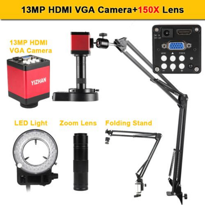 1-150X 줌 납땜 Microscopio HD 4K 48MP 1080P 산업용 카메라 유형 C HDMI 비디오 디지털 현미경 전자 제품, US Plug, C Set