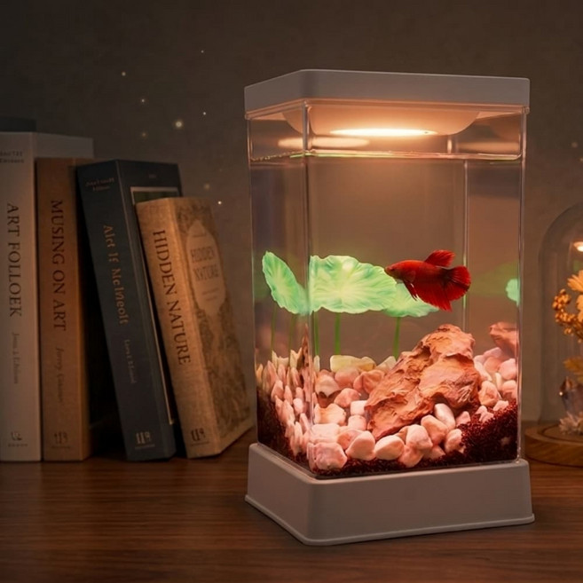 마일스톤 데스크 미니 LED 베타어항 세트 열대어 구피, 1개, 화이트