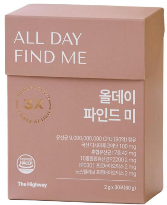 올데이파인드미 장 뇌 구강 특허 후코이단 노스릴리브 프로바이오틱스 유산균 30포, 60g, 1개