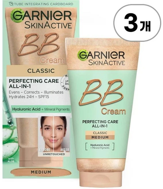 가르니에 스킨액티브 안티-에이지 비비크림 클래식 미디엄 SPF15 Garnier SkinActive BB Cream Classic Medium SPF15 50ml, 3개 - 쿠팡