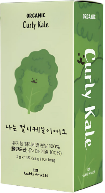 뚜띠프루티 나는 컬리케일이에오 1상자 유기농 동결건조 곱슬 컬리 케일, 14개, 2g