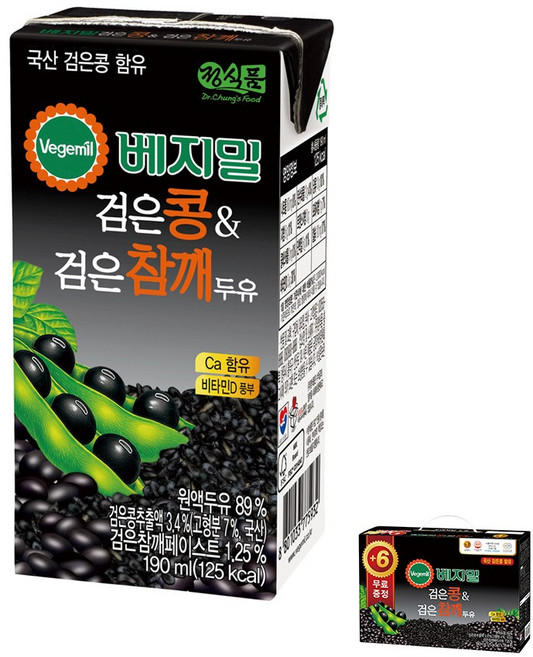 베지밀 검은콩과 검은참깨 두유, 190ml, 24개