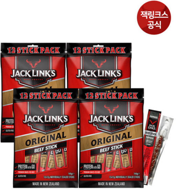 잭링크스 비프 스틱 오리지널 육포, 144g, 4개