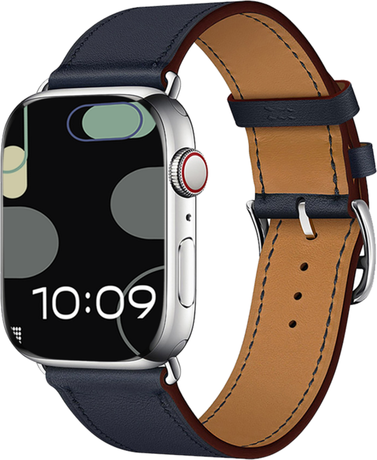 케이스어스 애플워치 호환 프랑스 가죽 스트랩 핸드메이드, 네이비, 42/44/45/49mm