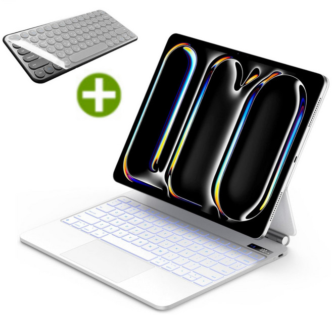 아이패드 프로 M4 M5 11인치 13인치 7/8세대 프로11 프로13 호환 전용 매직 키보드 블루투스 케이스 한글 각인 iPad Pro 케이스나라, 화이트