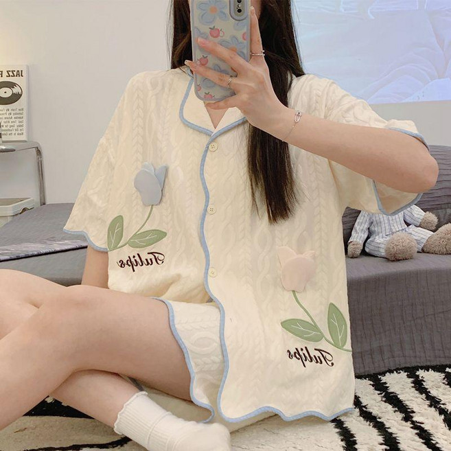 可愛卡通印花短袖睡衣套裝