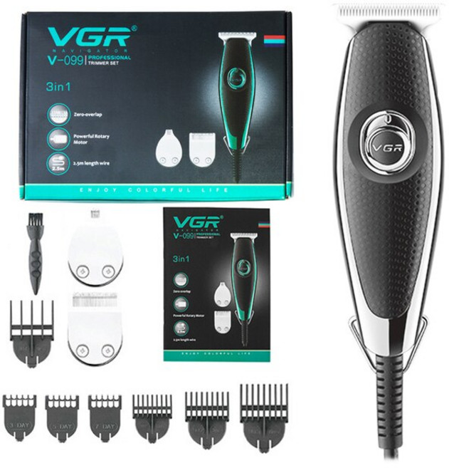 바리깡 전기면도기 미용가위 오리지널 VGR 3 인 1 유선 수염 및 헤어 트리머 남성용 그루밍 전기 클리퍼 전문 엣지 커팅 머신, [01] 099 black  box