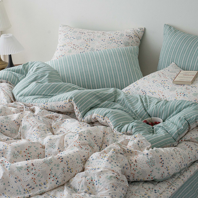 송화침장 먼지없는 포근한 모달이불 꽃무늬 그린 가든 부드러운 사계절 차렵 이불 SS