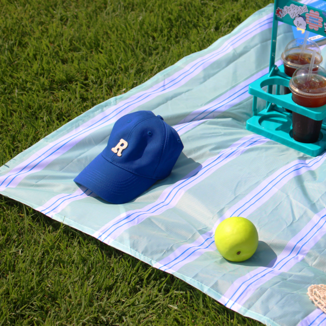 솜솜라이크 여행용 경량 피크닉매트 미니 방수 돗자리, 스트라이프 애플민트