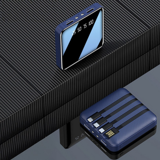 [5시건 당일배송] 2026 FOOI 초경량 블랙스퀘어 미니 보조배터리 초고속충전 20000mAh 기내용 쌍라이트기능, 블루, REGN Core Slim 205