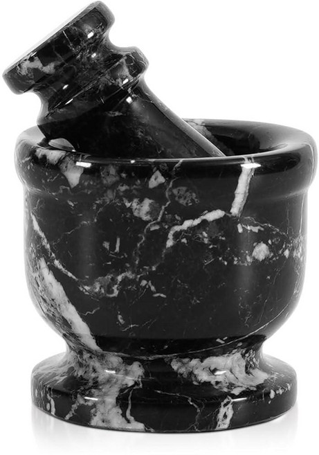Radicaln 라디칼른 대리석 절구와 막자 세트 블랙 얼룩말 6.4cm(2.5인치) 수제 마늘 크러셔 및 그라인더 볼 주방용 미니 절구 - 허브 향신료 그라인더133737, Black Zebra