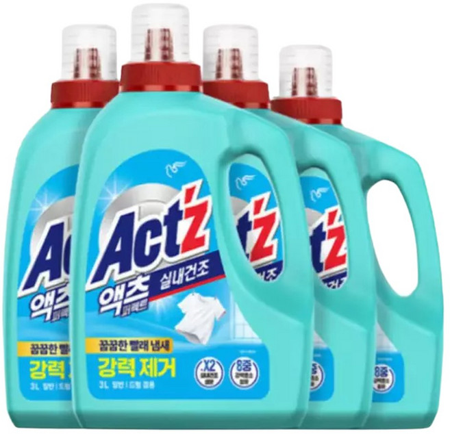 액체세제 액츠 퍼펙트 실내건조 / 일반드럼 겸용, 4개, 3L
