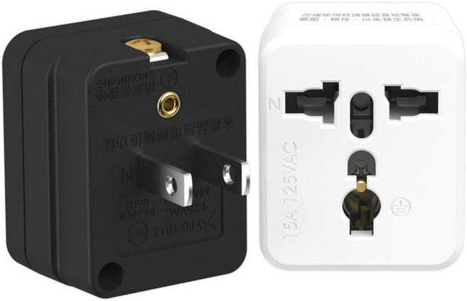 萬國轉換插頭 2P台規 台灣製造 適用於北美、日本地區 15A 125VAC, 黑, 1個