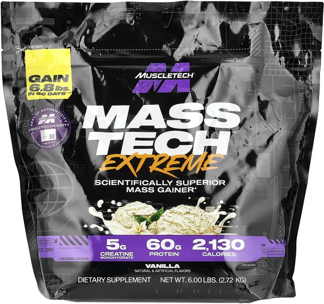 새해 건강을 선물하세요 MuscleTech Mass Tech™ Extreme 2000 바닐라 밀크셰이크 2.72kg(6lbs) 특별관리진행, MuscleTechMassTechExtreme2000바, 2.72kg, 1개 - 쿠팡