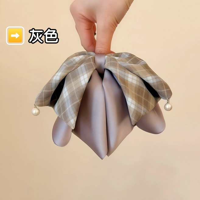 優雅格紋珍珠大蝴蝶結髮夾 氣質抓夾