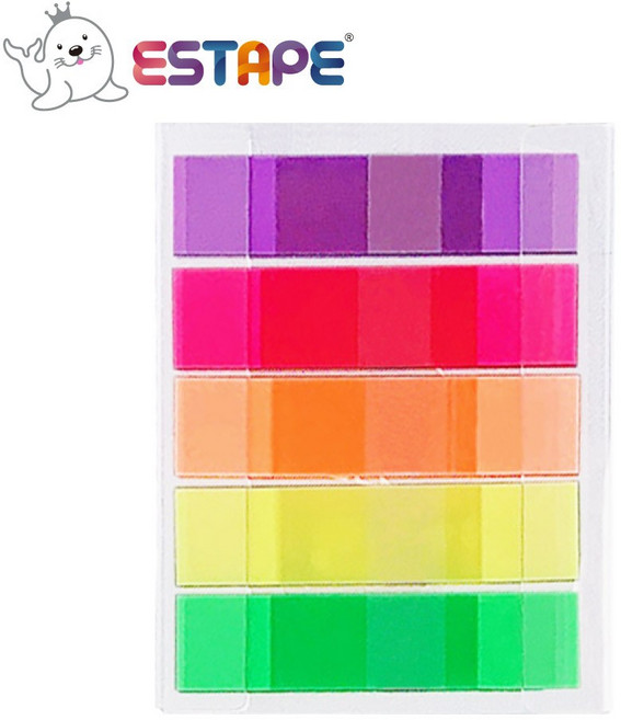 王佳ESTAPE 書籤式Memo隨手卡 全面螢光5色 可書寫標籤註記 手帳裝飾日記文具, 1個