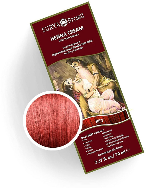 SURYA 브라질 헤나 헤어 컬러 트리트먼트 크림 70 ml 반영구 천연 염색 딥 컨디셔닝 헤어케어 헤어스타일링, 1개, 빨간색