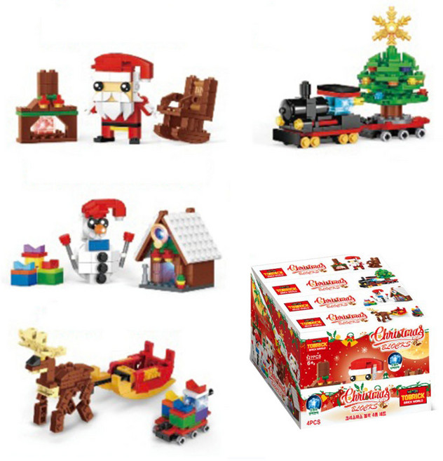LED 불빛 반짝 산타마을 크리스마스 레고 호환 블럭 장난감 선물, 4종 세트, 1개