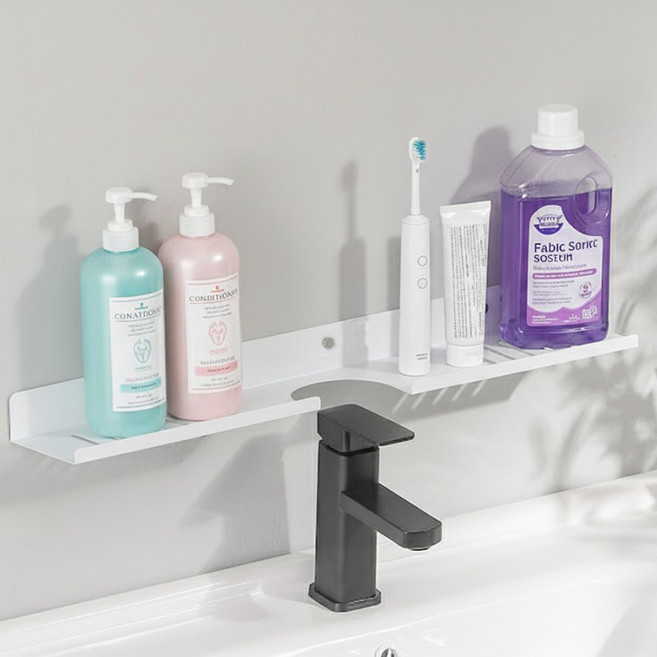 마벨인홈 무타공 세면대 수전 물빠짐 주방 욕실선반 굴곡U자형, 화이트 U자형 선반, 1개