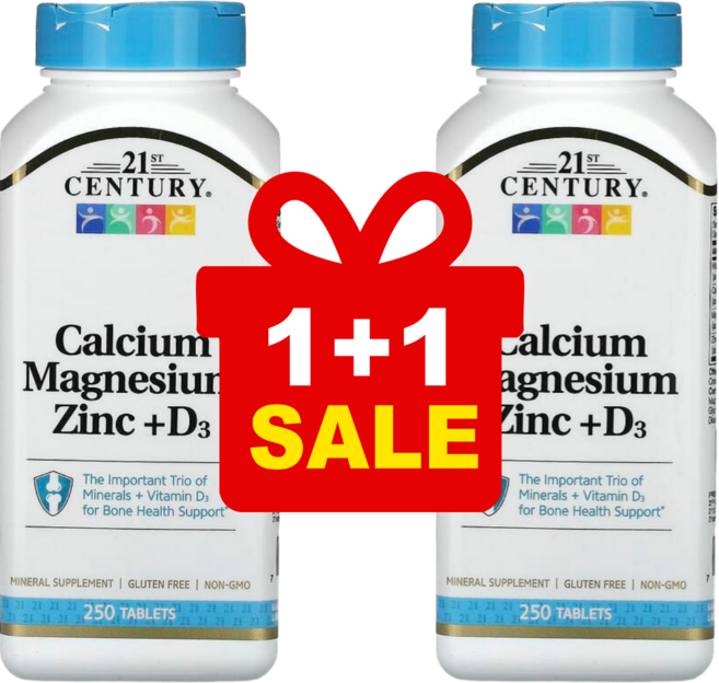 [1+1] 21세기 센트리 미네랄 보충제 칼마징크 칼슘 마그네슘 아연 + D3 250정 / 해외직구 미국정품, 2개