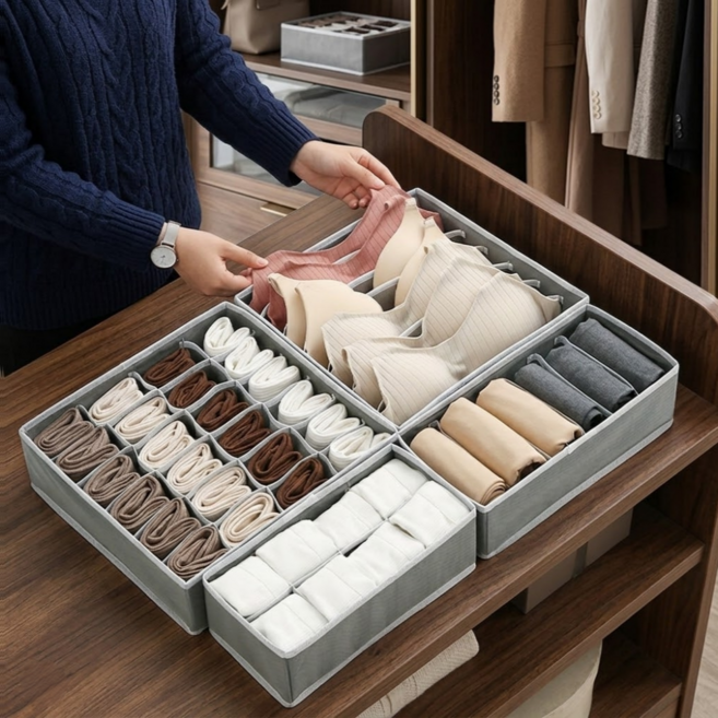 노벨띵즈 칸칸분리 깔끔정리 속옷 양말 정리함 서랍수납 4종, 1세트, 그레이