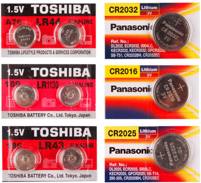 리튬 건전지 CR2032 CR2025 CR2016 LR1130 LR44 LR43, 도시바LR44(2알), 1개