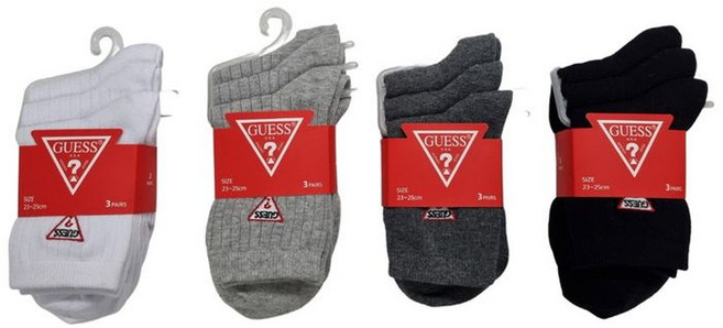 게스 여성 로고 자수 중목 양말 3족 세트