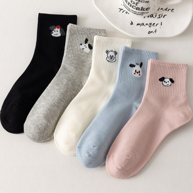 여성용 데일리 양말 5켤레 세트 캐릭터 양말 운동 등산 일상용 중목양말
