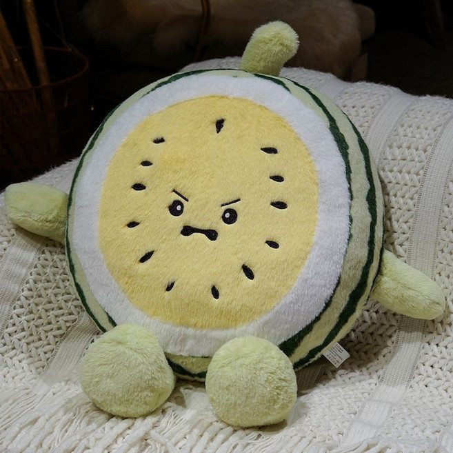 可愛西瓜造型抱枕 靠墊 裝飾擺件, 生氣黃色,大號抱枕45cm