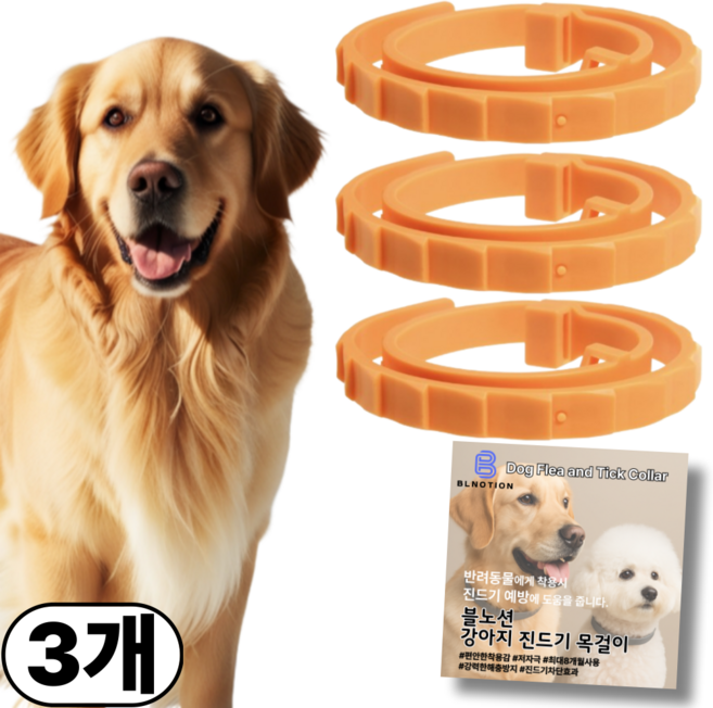 블노션 무향방수 강아지진드기목걸이, 3팩, 1L, KL3라지오렌지