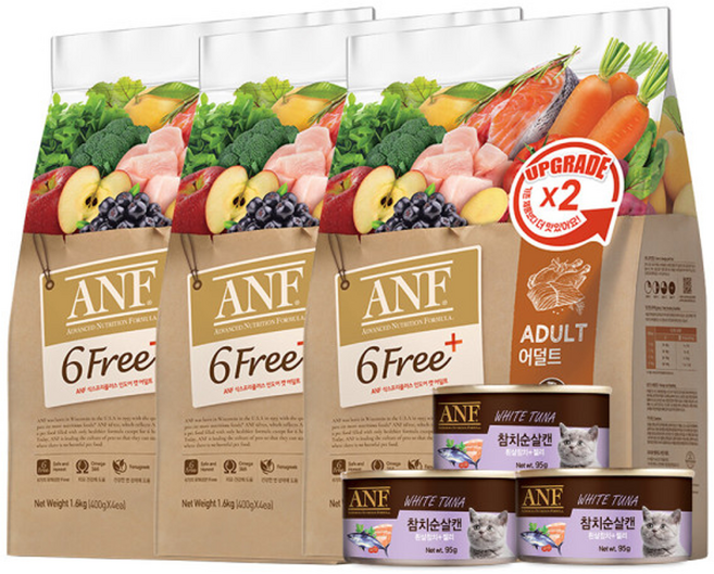 ANF 식스프리플러스 고양이사료 어덜트 4.8kg +ANF 캔3개, 1개