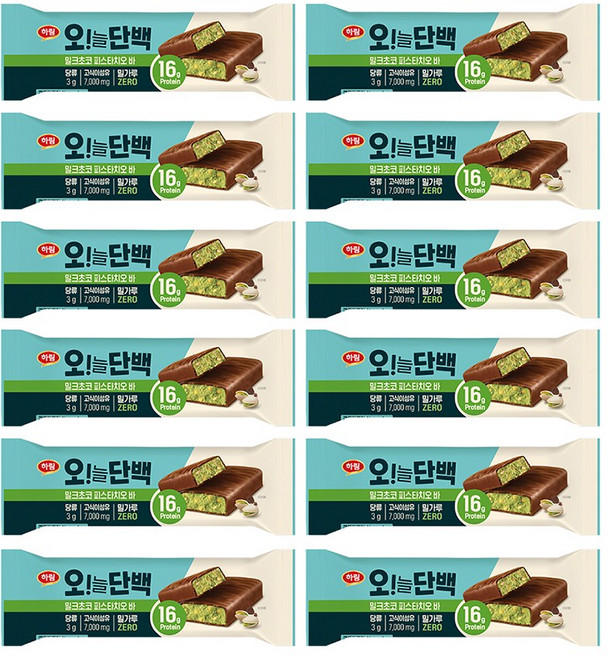 하림 오!늘단백 밀크초코 피스타치오바, 48g, 12개