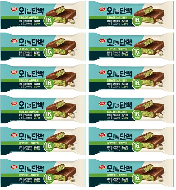 하림 오!늘단백 밀크초코 피스타치오바, 48g, 12개 - 쿠팡