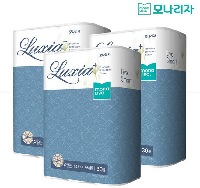 모나리자 3겹 천연펄프 럭시아 플러스 화장지 25M 30롤 3팩 90롤, 1개