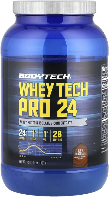 새해 건강을 선물하세요 BodyTech Whey Tech 프로 24 리치 초콜릿 907g(2lbs) 특별관리진행, BodyTechWheyTech프로24리치초콜릿907g2, 907g - 쿠팡
