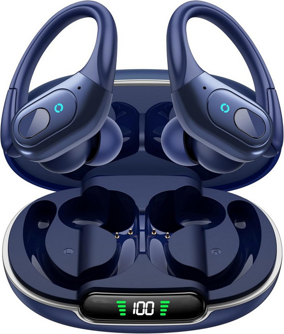 Occiam 액티브 노이즈 캔슬링 이어버드 무선 블루투스 헤드폰 90시간 재생 스테레오 베이스 이어폰 마이크 오버 이어 훅 IPX7 방수 헤드셋 포함 직장 스포츠 러닝 체육관 딥, Purple