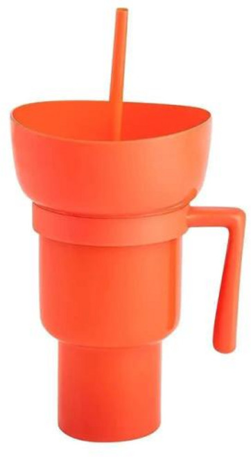 플레이팅접시 나눔접시 휴대용 스플래시 스낵 2 인 1 스타디움 팝콘 음료 콜라 치킨 보관 손잡이 빨대 컵, 2) orange, 1개